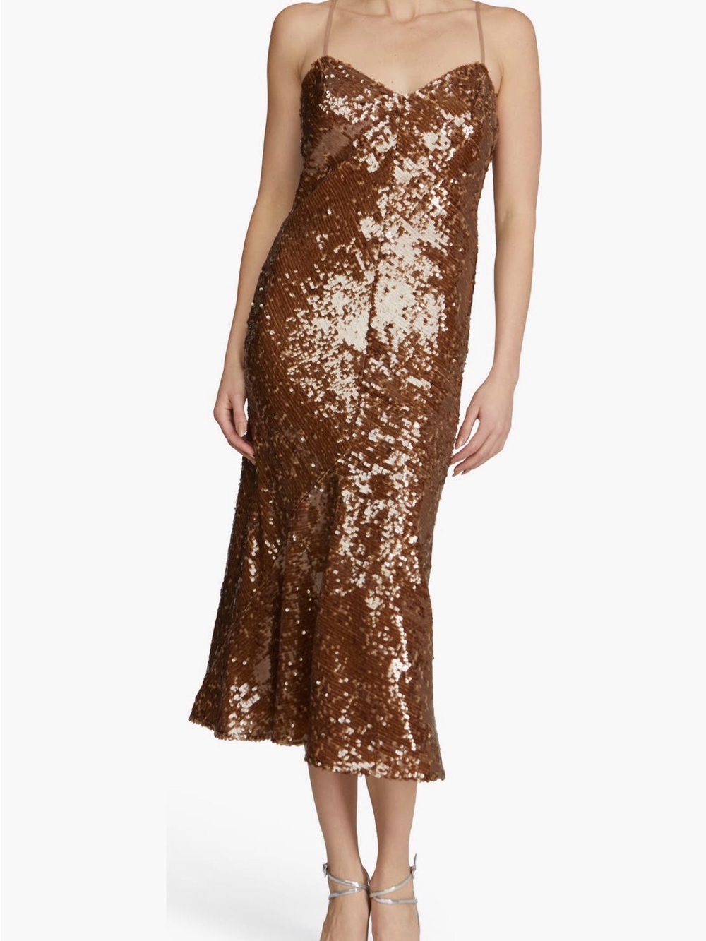 Halston Heritage Bronze Sequin Midi Slip Dress